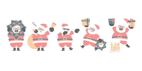 merry christmas and happy new year with cute santa claus and present gift, flat vector illustration cartoon character costume design