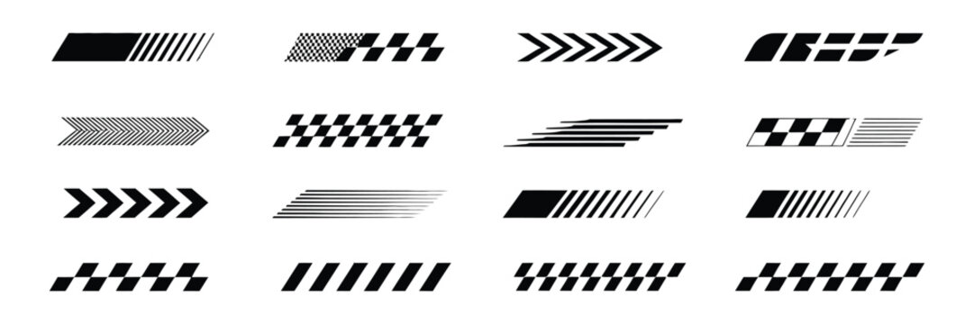 Racing stripes and checkered flag designs for motorsport
