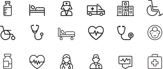 Medical icons healthcare symbols hospital ambulance