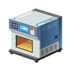 A 3D vector illustration of a metal gas stove isolated on a white background, a safe and modern kitchen equipment icon