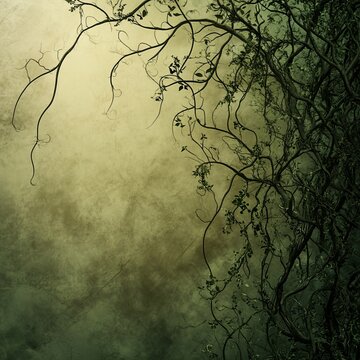 Organic branches and vines interlaced with random abstract textures on a gradient natural and isolated