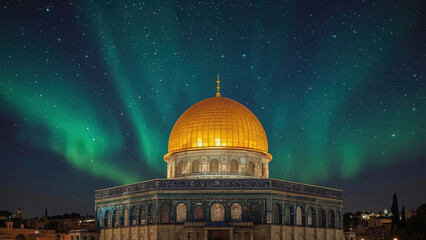 Obraz premium dome of the rock in jerusalem with stary and aurora at night background photo