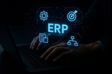 Enterprise Resource Planning (ERP) Digital Interface — Business Software System, Automation, Workflow Integration, and Data Management Concept