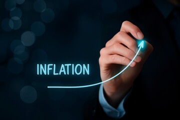Rising Inflation Concept with Business Hand Drawing Upward Arrow — Economic Crisis, Price Increase, Financial Trend and Cost Growth Visualization