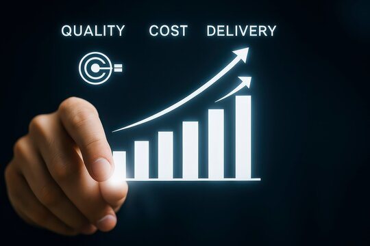 QCD Framework &ndash; Quality, Cost, Delivery Performance Improvement Bar Chart Concept