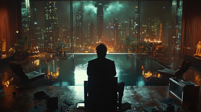 A confident businessman, his voice echoing through the polished mahogany of the conference room, addressed a captivated audience, his every word radiating authority and leadership 