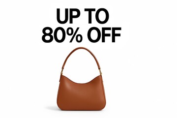 Minimal sale banner, white background, bold black UP TO 80 OFF text, one product in center, clean style