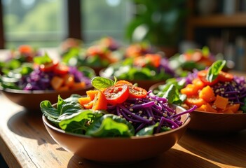 vibrant colorful plant based meal prep bowls fresh vegetables healthy eating culinary delight, food, recipe, dish, ingredient, variety, garnish, portion