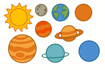 Cartoon Solar System Planets and Sun Illustration