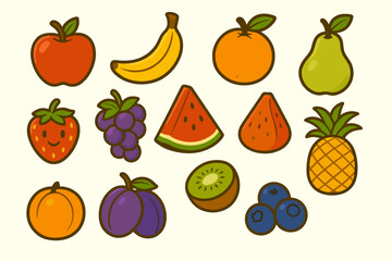 Collection of Colorful Cartoon Fruits