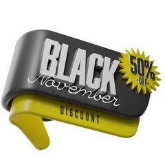 Black November label. 3d illustration.
