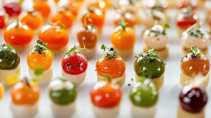 Colorful Gourmet Appetizers Displayed on a Fine Dining Surface