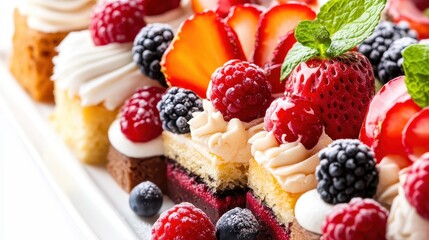 Obraz premium Colorful and Decadent Assorted Mini Cakes with Berries and Cream