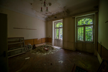 Abandoned Historic Palace with Weathered Architecture and Atmospheric Decay