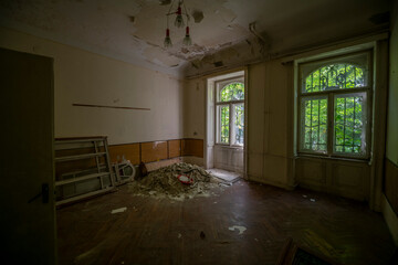 Abandoned Historic Palace with Weathered Architecture and Atmospheric Decay