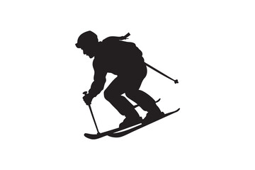 Naklejka premium Dynamic Silhouette of a Skier Carving Down a Snowy Slope