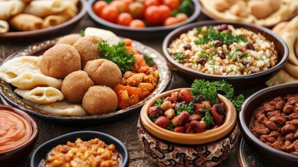 Colorful Selection of Delicious Various Vegetarian Dishes on Table