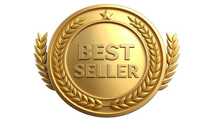 best seller badge with gold laurel wreath png with transparent background