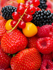 Colorful Berry Medley: Fresh Strawberries, Blueberries, and Blackberries for a Vibrant...