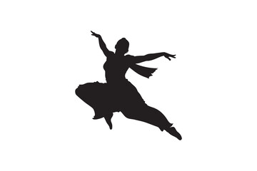 Silhouette of a Female Dancer in Mid Air Performing a Dynamic Leap