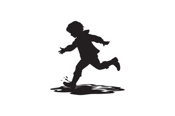 Obraz premium Child Running Through a Puddle in the Rain Silhouette