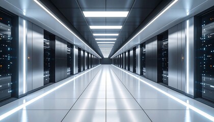 Modern server room, clean, futuristic