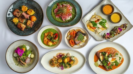 Gourmet Cuisine Platter Featuring Colorful Dishes and Fresh Ingredients