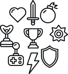 Game Icons:  Bold Line Art,  Victory,  Power,  and Fun Design Elements