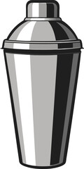 Functional Wellness Beverages Classic Metal Cocktail Shaker, Bar Tool Illustration, Shiny Stainless Steel, Beverage Mixer, Elegant Design, Professional...