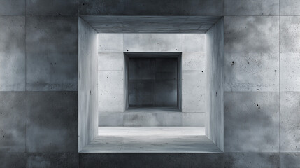 Concrete tunnel with repeating square frames creating a sense of depth.