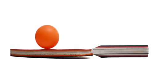 Ping pong racket with orange ball isolated on white background, sport