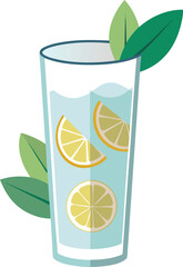 Cold Pressed Juice Variations Refreshing Lemon Water Drink in Tall Glass with Leaves, Summer Beverage Illustration, Healthy Hydration Concept