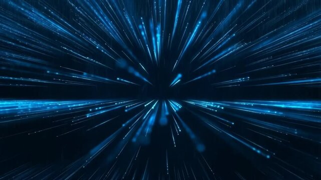 Dynamic Visualization of Light Speed Travel Through a Cosmic Landscape With Vibrant Blue Colors Generative AI