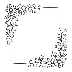 Obraz premium Elegant Floral Corner Frame Line Art with Leaves and Flowers Isolated