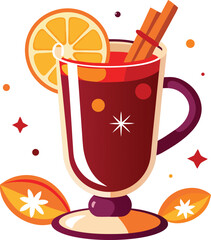Herbal Tea Steam Aromatics Warm Mulled Wine with Orange and Cinnamon Sticks in a Glass Mug for Winter Holidays