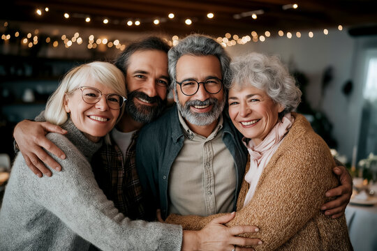 Family Embracing: Warm and joyful portraits of a loving family, embracing, with an emphasis on togetherness, creating a heartwarming sense of unity, connection, and unconditional love.