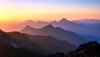 Mountain range at sunset, soft colors
