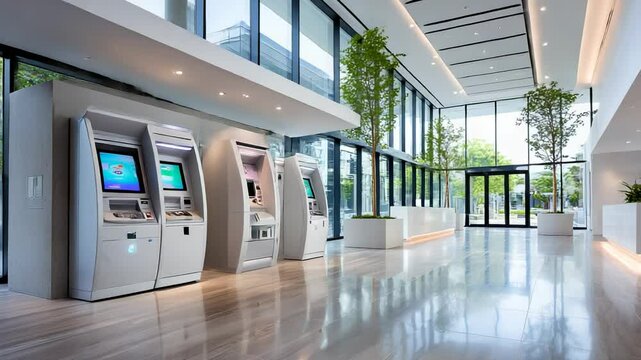 Modern Bank Lobby with Automated Teller Machines