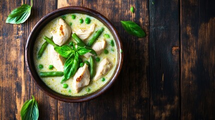 Creamy Chicken Green Curry with Fresh Basil and Vegetables