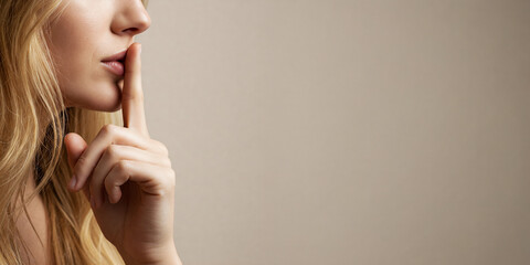 Woman Holding Finger to Lips in Gesture of Silence, Suggesting Secrecy, Calm, and the Importance of Quiet in Moments