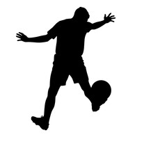 Silhouette of a man performing a soccer kick on a white background  