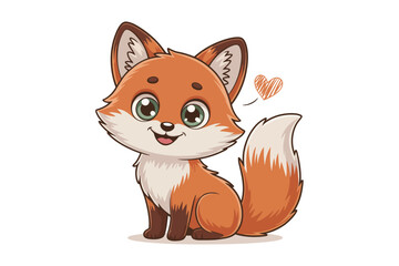 Obraz premium A cartoon fox with big eyes and a heart floating near its head sitting on a white background