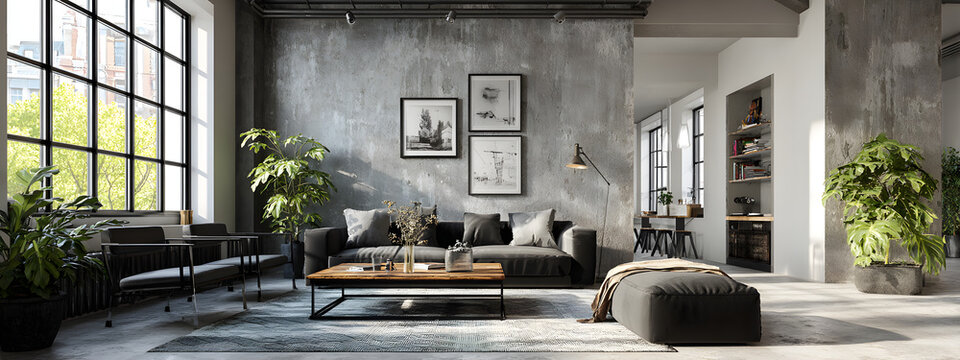 Helles Wohnzimmer mit industriellem Touch