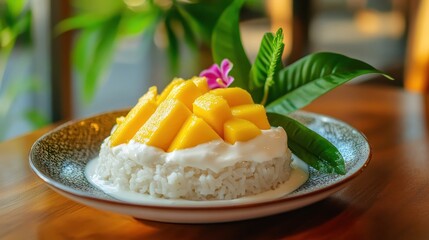 Fresh Mango Dessert with Coconut Cream and Sticky Rice Delight