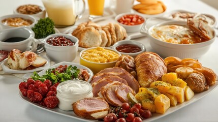 Delicious and Colorful Breakfast Spread with Assorted Dishes