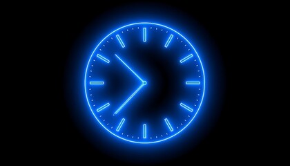 Neon blue clock face, showing time