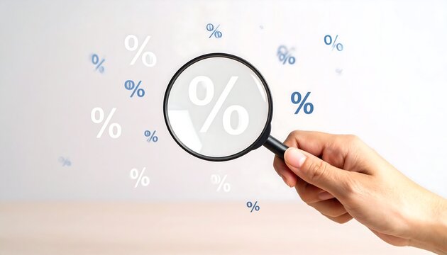 Magnifying glass over floating percentages in focus
