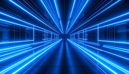 Neon blue lines tunnel, dark