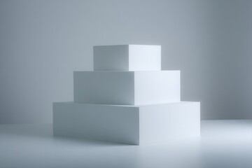 Fototapeta premium multi-step empty display with textured risers placed in clean studio setup under symmetrical lighting