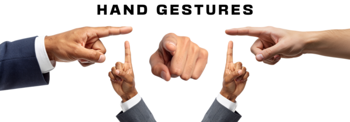 Diverse hands pointing gesturing indicating direction Hand gestures on transparent background